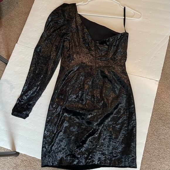 BCBGMaxAzria One Shoulder Metallic Black BodyCon Party‎ Event Dress NWT Size 0 - Picture 5 of 14
